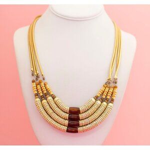 Vintage Gold Tone Egyptian Bib Necklace 22 inch - P10